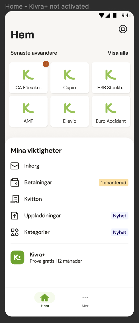 home view kivra plus when user is inactive